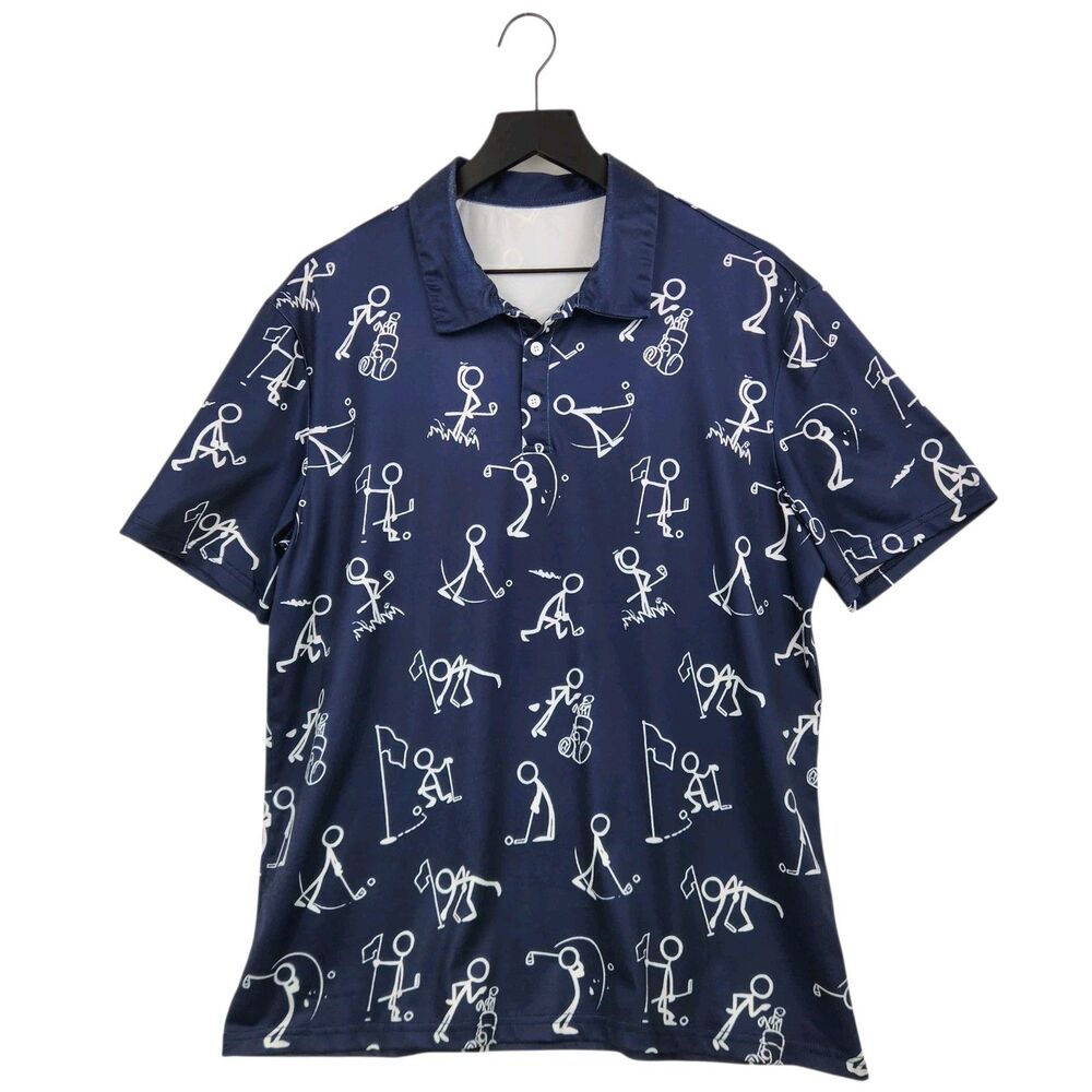 Men's Golf Polo Shirt Stick Figures Medium Whimsical Fun Novelty Stretchy